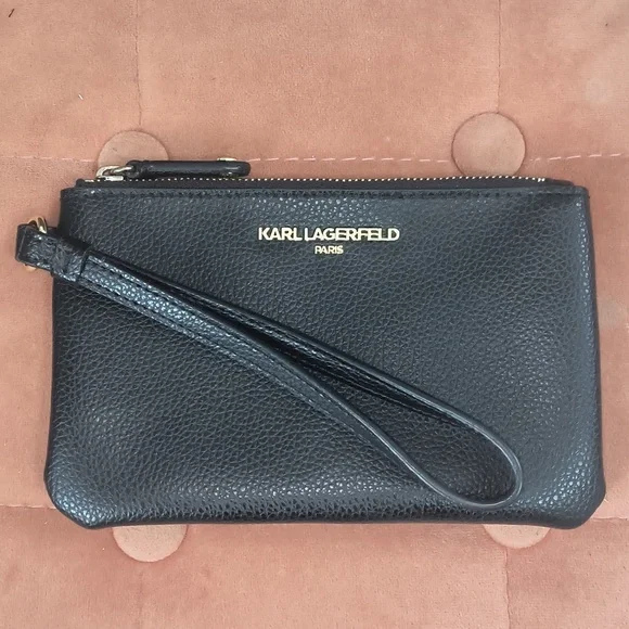 Karl Lagerfeld Paris Pebbled Leather Wristlet - Picture 1 of 4